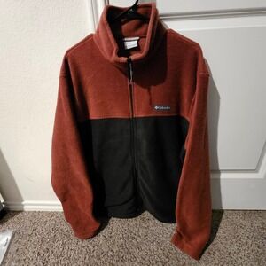 Columbia Men's Fleece Jacket Red Black Colorblock Full Zip Outdoor Size XL